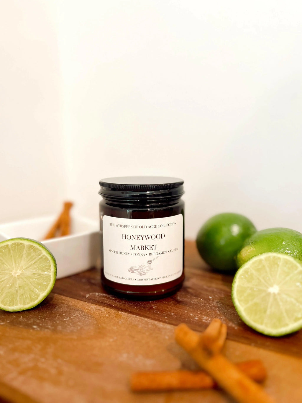 Honeywood Market 9oz candle made with soy wax and beeswax:

A rustic summer market filled with golden honey, warm spices, and the rich aroma of aged wood and sweet tonka bean.